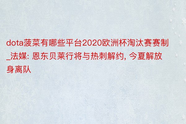 dota菠菜有哪些平台2020欧洲杯淘汰赛赛制_法媒: 恩东贝莱行将与热刺解约, 今夏解放身离队
